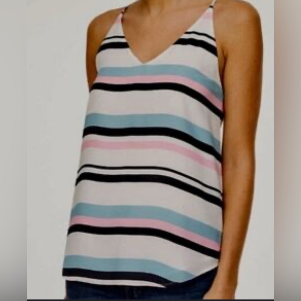 Loft Outlet | White Pink Black Teal Colorful Striped Tank Top | Size S